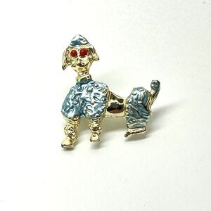 Vintage Likely 1950s Poodle Gold Tone Jewelry Whimsical Enameled Dog Pin Brooch